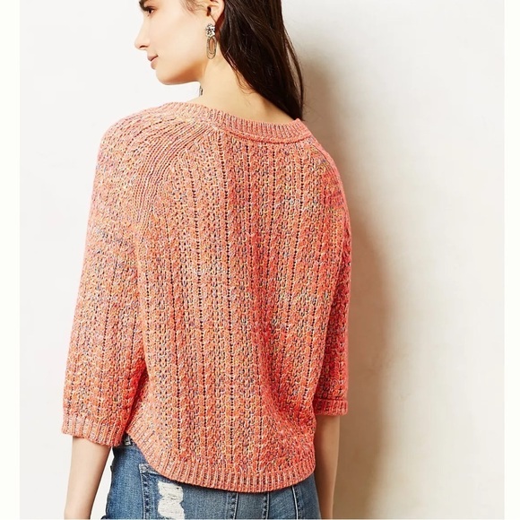 Anthropologie Moth Coral Marled Swing Sweater Large - Picture 3 of 15